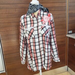 Made for Life Pink and Black Plaid Button Down Shirt